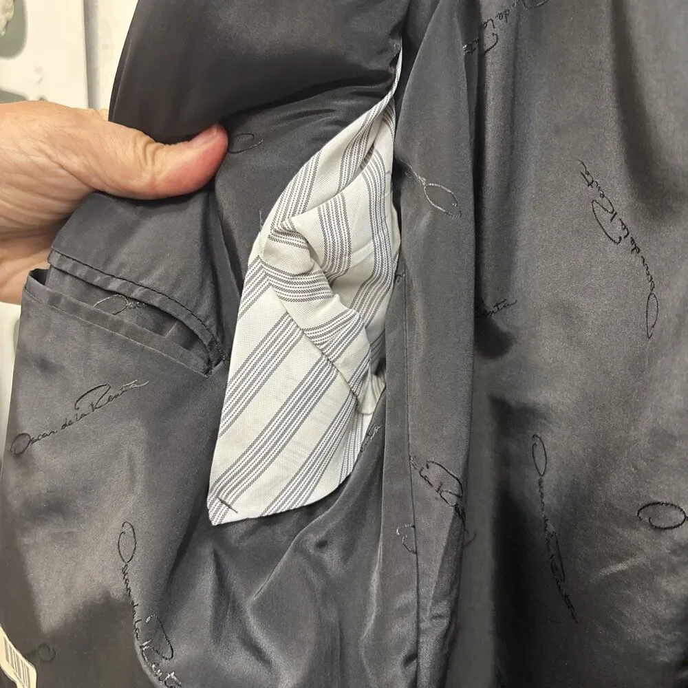Oscar de la Renta Formal Tuxedo Suit Jacket Only Black 39R Pockets Logo Buttons